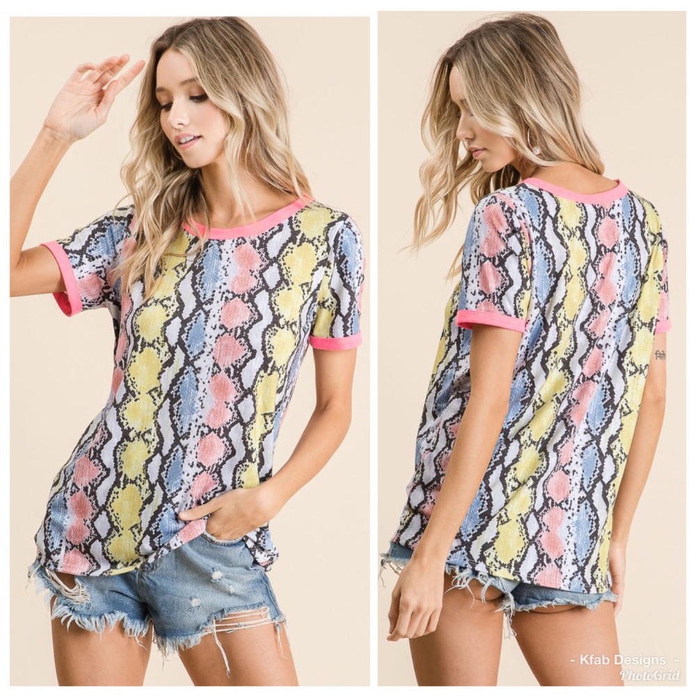 💖LAST Pink/Blue Snakeskin Top with Contrast Band! - Picture 5 of 8